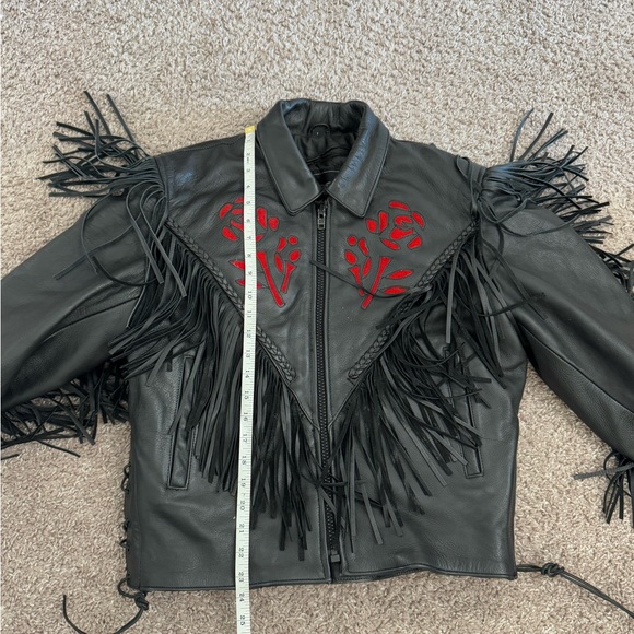 Unik Vintage Rose Fringe Motorcycle Women’s Jacket - Picture 14 of 16